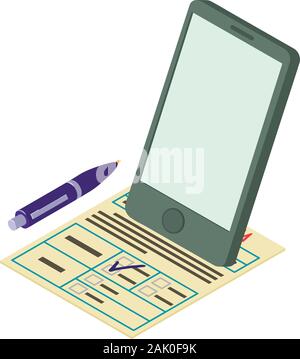 Electronic contract icon, isometric style Stock Vector