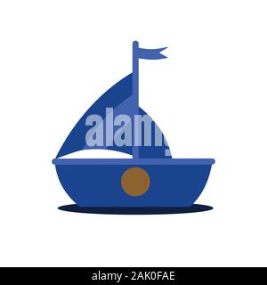 A small boat floats on the water. Colorful illustration. Ship on ocean concept Stock Vector