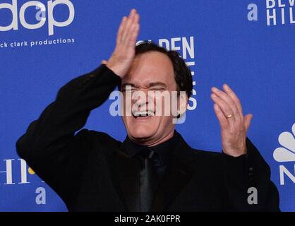 Beverly Hills, United States. 06th Jan, 2020. Director Quentin Tarantino appears backstage after winning the award for Best Screenplay - Motion Picture for 'Once Upon A Time in Hollywood' during the 77th annual Golden Globe Awards, honoring the best in film and American television of 2020 at the Beverly Hilton Hotel in Beverly Hills, California on Sunday, January 5, 2020. Photo by Jim Ruymen/UPI Credit: UPI/Alamy Live News Stock Photo