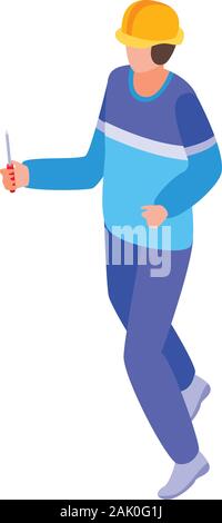 Electrician with helmet and screwdriver icon, isometric style Stock Vector