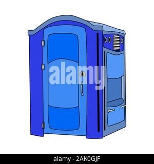 Bio toilet isolated on white background. Public outdoor toilet in flat color. Portable mobile toilet cubicle. Simple cartoon WC icon, symbol. Vector Stock Vector