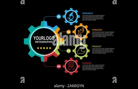 Business infographic 4 steps flat. Simple template design Stock Vector