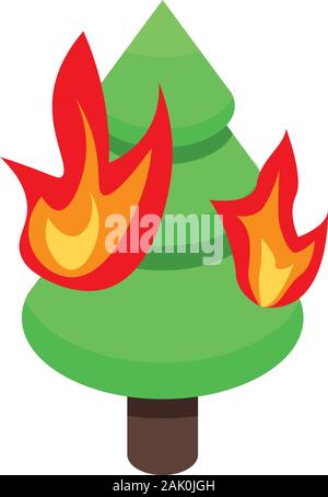 Burning fir tree icon, isometric style Stock Vector