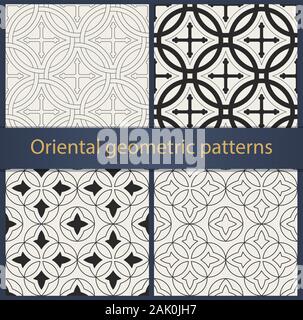 Set of oriental geometrical seamless patterns.  Geometric ornaments and backgrounds. Vector illustration. Stock Vector