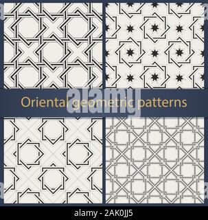 Set of oriental geometrical seamless patterns.  Geometric ornaments and backgrounds. Vector illustration. Stock Vector