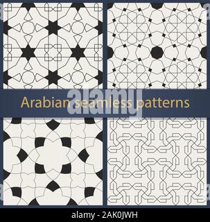 Set of traditional arabian geometrical seamless patterns.  Oriental ornaments and backgrounds. Vector illustration. Stock Vector