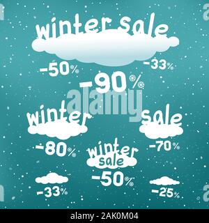 winter discounts falls from clouds Stock Vector