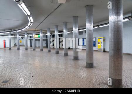 Subway stop Messe-Ost, Gruga, the Ruhrbahn, in Essen, Germany, Stock Photo