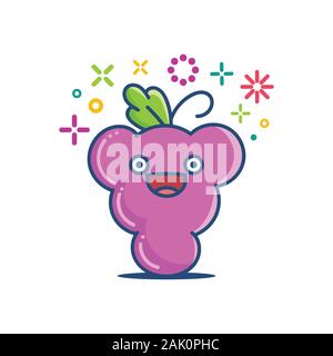 kawaii smiling grape emoticon cartoon illustration isolated on white Stock Vector