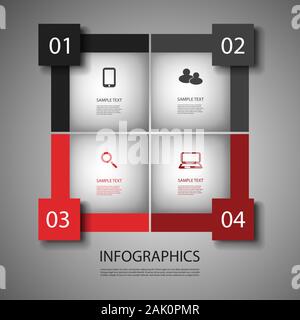 Colorful Numbered Tiled Banners - Infographic Cover Design with Icons - Illustration in Freely Editable Vector Format Stock Vector