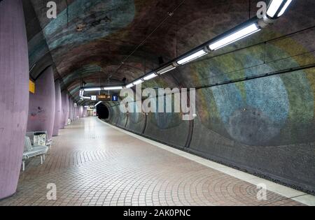 Subway stop Messe-Ost, Gruga, the Ruhrbahn, in Essen, Germany, Stock Photo