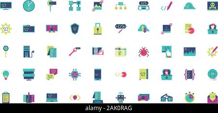 Website code icon set design, Programming web designer technology internet media modern and development theme Vector illustration Stock Vector
