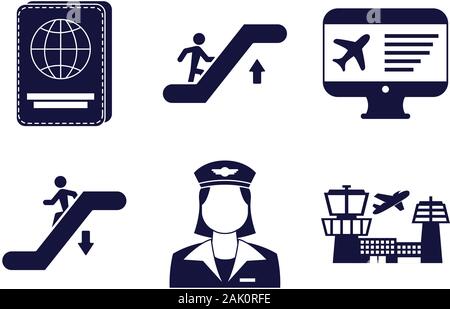 bundle of airport set icons Stock Vector