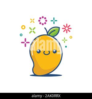 kawaii smiling mango emoticon cartoon illustration isolated on white Stock Vector