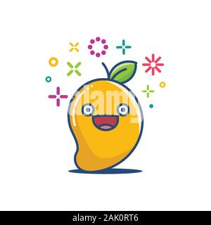 kawaii smiling mango emoticon cartoon illustration isolated on white Stock Vector