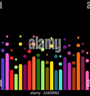 vertical rounded stripes in Rainbow Colours , lines on black. Vector business background with space for text or copy. Dripping flat paint. template fo Stock Vector