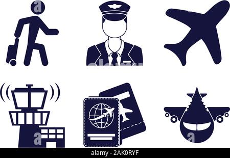 bundle of airport set icons Stock Vector