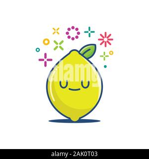 kawaii lemon fruit emoticon cartoon illustration isolated on white Stock Vector