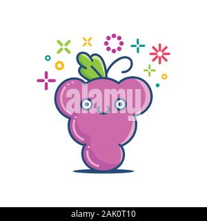 kawaii smiling grape emoticon cartoon illustration isolated on white Stock Vector