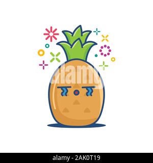 kawaii crying pineapple emoticon cartoon illustration isolated on white Stock Vector