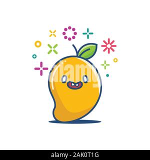 kawaii smiling mango emoticon cartoon illustration isolated on white Stock Vector