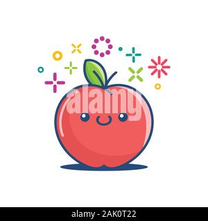kawaii smiling apple emoticon cartoon illustration isolated on white Stock Vector