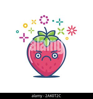 kawaii grumpy strawberry emoticon isolated on white Stock Vector