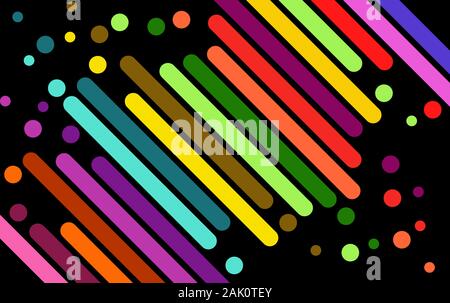 Abstract diagonal rounded lines, stripes, bars Colorful backdrop on black. Abstract geometric background.  template for the banner, flyer, poster, cov Stock Vector