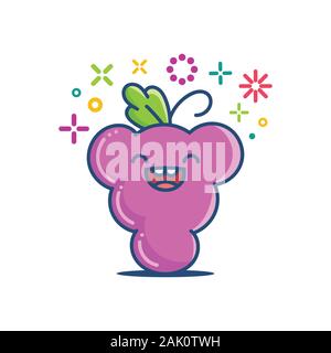 kawaii smiling grape emoticon cartoon illustration isolated on white Stock Vector