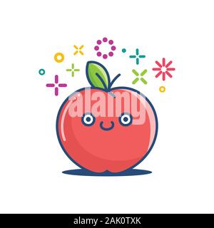 kawaii smiling apple emoticon cartoon illustration isolated on white Stock Vector