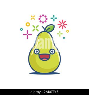 Pear fruit smiling kawaii emoticon cartoon illustration isolated on white Stock Vector