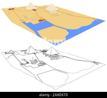Giza Necropolis in perspective view. Stock Vector