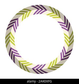 Abstract circular geometric ornament, stylish frame with arrows in one direction. Round symmetrical pattern isolated on white background. Color. Stock Vector