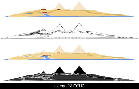 Giza Necropolis in front view. Stock Vector