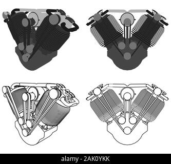 Engine V twin colored. Front view. Stock Vector