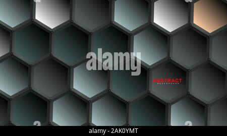 Abstract vector hexagonal geometry background. Surface polygon pattern with hexagon shadows, honeycomb. 3D design technology Stock Vector