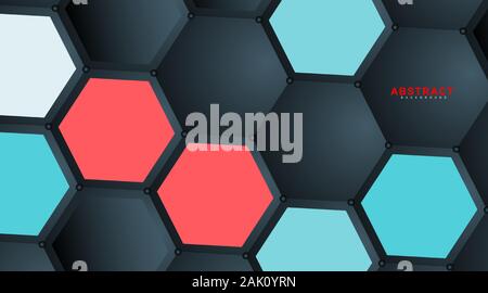 Abstract vector hexagonal geometry background. Surface polygon pattern with hexagon shadows, honeycomb. 3D design technology Stock Vector