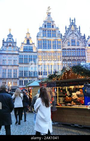 The Christmas market on the pretty Grote Markt in historic Antwerp in Belgium, north Europe Stock Photo