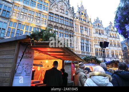 The Christmas market on the pretty Grote Markt in historic Antwerp in Belgium, north Europe Stock Photo