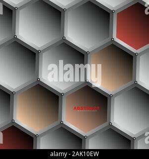 Abstract vector hexagonal geometry background. Surface polygon pattern with hexagon shadows, honeycomb. 3D design technology Stock Vector