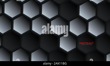 Abstract vector hexagonal geometry background. Surface polygon pattern with hexagon shadows, honeycomb. 3D design technology Stock Vector