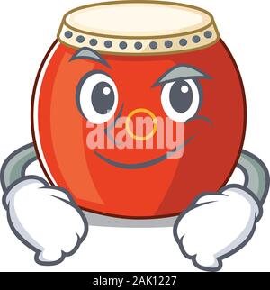 Cool chinese drum mascot character with Smirking face Stock Vector