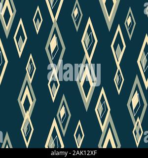 Slightly Off, wonky irregular diamonds in rows, seamless vector repeat blue yellow and green surface pattern design Stock Vector