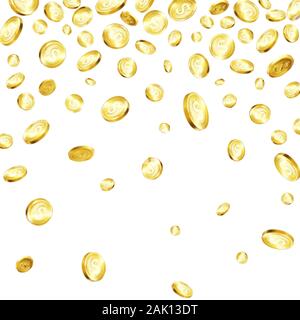 Falling golden coins. Money rain. Big win casino. Jackpot background. Success in business and finances. Shiny metal coins. Vector Stock Vector