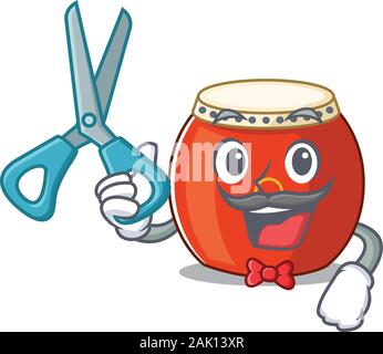 Smiley Funny Barber chinese drum cartoon character design style Stock Vector