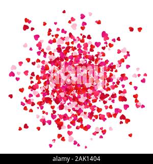 Red pink and rose scatter paper hearts confetti. Holiday decoration element. Vector illustration isolated on white background Stock Vector