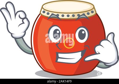 Call me funny chinese drum mascot picture style Stock Vector