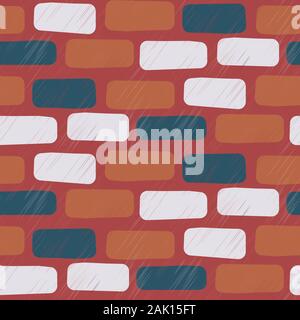 Scratched brick wall seamless vector pattern background. Stock Vector