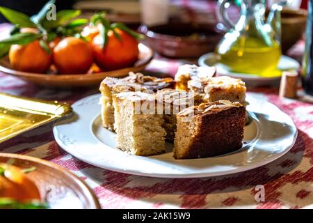 Olive Oil almond cake at Can Det Olive Oil Mill in Soller, Mallorca, Spain Stock Photo