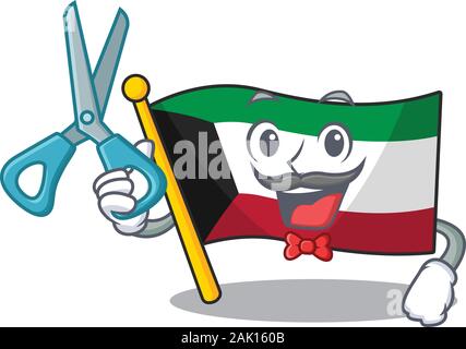 Smiley Funny Barber flag kuwait cartoon character design style Stock Vector